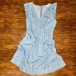 LOFT Chambray Ruffle Sleeve Crossover Dress – Size 0 (Fits up to Size 4)